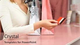  Presentation with credit card icon - PPT theme consisting of girl holds a credit card background and a lemonade colored foreground