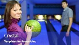  Presentation with smile focus - Slides having girl holds ball for bowling background and a cobalt blue colored foreground