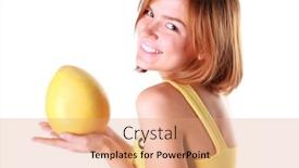  Presentation with citrus - Beautiful presentation theme featuring girl-holds-in-really backdrop and a coral colored foreground