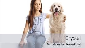  Presentation with dog - Presentation design featuring girl-hugging-a-retriever-dog background and a light gray colored foreground