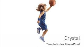  Presentation with basketball blue - PPT theme featuring girl-in-a-blue-sports and a white colored foreground