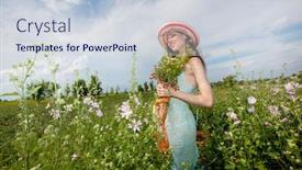  Presentation with blue flower - Colorful PPT theme enhanced with girl-in-a-blue-sundress backdrop and a lemonade colored foreground