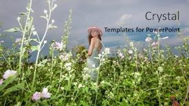  Presentation with blue flower - PPT theme enhanced with girl-in-a-blue-sundress background and a light gray colored foreground
