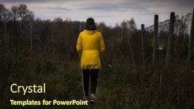  Presentation with field - Amazing presentation theme having girl in a jacket walks across the field in inclement weather along a wire fence backdrop and a wine colored foreground