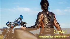  Presentation with harley davidson motorcycle exhaust - Presentation design consisting of girl in a leather jacket background and a tawny brown colored foreground