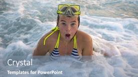  Presentation with scuba diving - Slide deck having girl in a mask for scuba diving background and a seafoam green colored foreground
