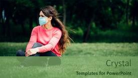  Presentation with covid - Cool new presentation design with girl-in-a-medical-mask backdrop and a seafoam green colored foreground