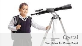  Presentation with telescope - Amazing slide deck having girl-in-a-school-uniform backdrop and a white colored foreground