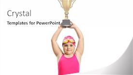  Presentation with gold trophy - Amazing PPT layouts having girl-in-a-swimsuit-lifting backdrop and a white colored foreground