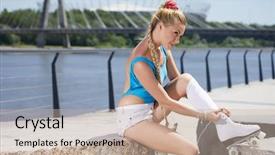  Presentation with school safety skate in summer - Presentation with girl in a vintage roller background and a  colored foreground