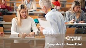  Presentation with amphitheater - Beautiful PPT layouts featuring girl-in-amphitheater-showing backdrop and a coral colored foreground