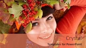  Presentation with orange - PPT theme having girl-in-autumn-orange-hat background and a coral colored foreground