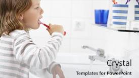  Presentation with teen girl tech - Presentation design enhanced with girl in bathroom brushing teeth background and a white colored foreground