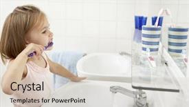  Presentation with bathroom - Cool new slide set with girl in bathroom brushing teeth backdrop and a soft green colored foreground