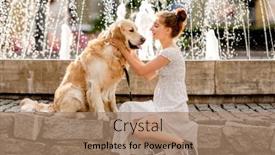  Presentation with architecture city - Slide set with girl-in-beautiful-dress-petting background and a coral colored foreground