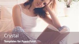  Presentation with girl reading - Slide deck enhanced with girl in bed reading and drinking coffee background and a gray colored foreground