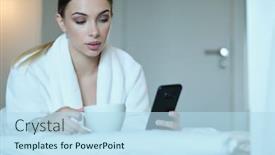  Presentation with social influence - Amazing PPT theme having girl-in-bed-she-looks backdrop and a light blue colored foreground