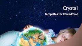  Presentation with bed - Slide deck enhanced with night sky nighttime moon - girl in bed with earth background and a navy blue colored foreground