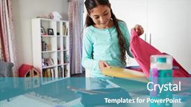  Presentation with bag - Slides having girl in bedroom packing bag background and a teal colored foreground