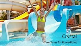  Presentation with water park - Presentation enhanced with girl in bikini sliding water background and a cyan colored foreground
