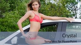  Presentation with car - Amazing slide deck having girl in bikini with car backdrop and a  colored foreground