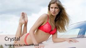  Presentation with sexy girl in stars - Audience pleasing PPT layouts consisting of girl in bikini with car backdrop and a coral colored foreground