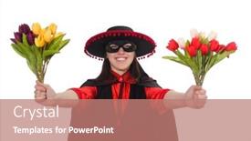  Presentation with black girl - Amazing presentation theme having girl in black and red carnival suit isolated on white backdrop and a coral colored foreground