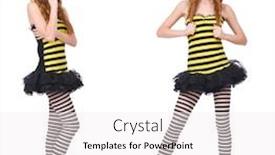  Presentation with black yellow - Amazing slide deck having girl in black and yellow striped dress isolated on white backdrop and a white colored foreground