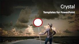  Presentation with stop - Slides enhanced with girl in casual holding stop background and a tawny brown colored foreground