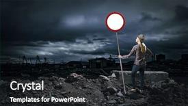  Presentation with stop - Colorful slides enhanced with girl in casual holding stop backdrop and a wine colored foreground