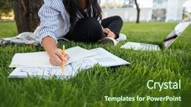  Presentation with notebook paper - Beautiful slides featuring girl in casual wear keeping backdrop and a tawny brown colored foreground