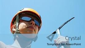  Presentation with climbing - PPT theme having girl-in-climbing-equipment background and a light blue colored foreground