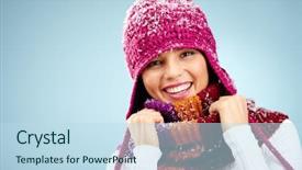  Presentation with knitted knitting needle - Beautiful presentation theme featuring girl in crimson knitted winter backdrop and a sky blue colored foreground