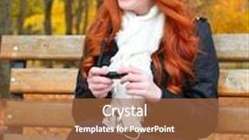  Presentation with fall season - Slides having girl in fall season listen music on audio player with headphones sit on bench in city park yellow trees and fallen leaves background and a red colored foreground