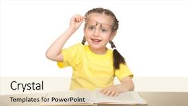  Presentation with book glasses - Presentation design featuring girl in glasses read book background and a blonde colored foreground
