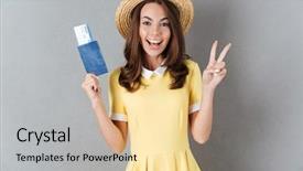  Presentation with pretty girl - PPT layouts featuring girl in hat holding passport background and a lemonade colored foreground