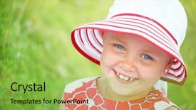  Presentation with hat - PPT theme enhanced with girl in hat smiling backgroung background and a  colored foreground