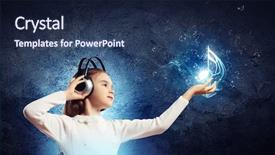  Presentation with music headphones - Presentation design featuring girl in headphones enjoying music background and a navy blue colored foreground