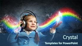  Presentation with music organ - Audience pleasing PPT layouts consisting of girl in headphones enjoying music backdrop and a  colored foreground