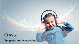  Presentation with funni music masters - Cool new PPT layouts with girl in headphones enjoying music backdrop and a  colored foreground