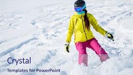  Presentation with mountain help - Presentation theme featuring girl in helmet and mask background and a sky blue colored foreground