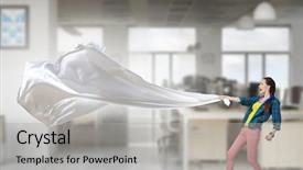  Presentation with take - Beautiful slides featuring girl in interior take white fabric mixed media backdrop and a light gray colored foreground