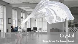  Presentation with take - PPT theme enhanced with girl in interior take white fabric mixed media background and a gray colored foreground