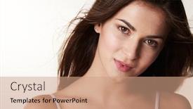  Presentation with girl teens - Presentation theme featuring girl in late teens with long dark hair horizontal portrait background and a coral colored foreground