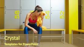  Presentation with tired - Presentation theme consisting of girl in leggins and sports background and a coral colored foreground