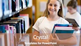  Presentation with teenage girl - Slide deck enhanced with girl in library choosing book background and a  colored foreground