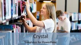  Presentation with teenage girl - Colorful slide deck enhanced with girl in library choosing book backdrop and a  colored foreground