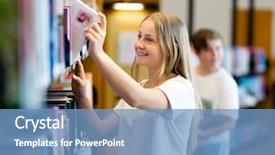  Presentation with teenage girl - Audience pleasing presentation design consisting of girl in library choosing book backdrop and a  colored foreground