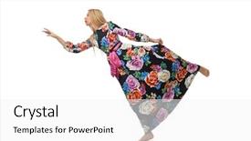  Presentation with girl in red dress - Presentation design consisting of girl in long flower dress background and a white colored foreground