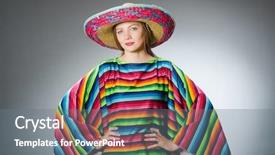  Presentation with mexican - PPT theme with girl in mexican vivid poncho against gray background and a gray colored foreground